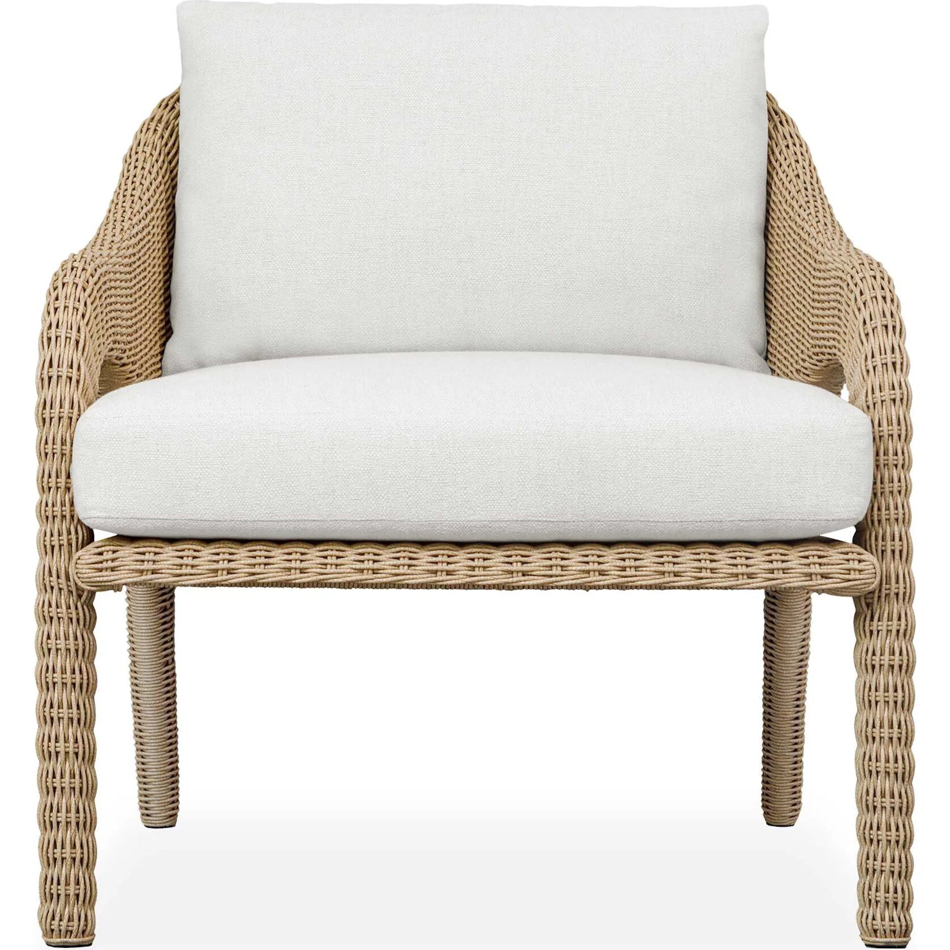 Kavali Outdoor Wicker Lounge Chair by Uttermost in white and natural honey. Made from wicker twist 3mm riviera, fabric crescent cloud dancer in a unique style.
