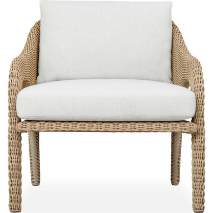 Kavali Outdoor Wicker Lounge Chair by Uttermost in white and natural honey. Made from wicker twist 3mm riviera, fabric crescent cloud dancer in a unique style.