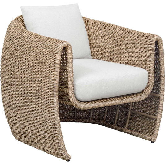 Tropic Outdoor Lounge Chair by Uttermost in oyster. Made from wicker ut2 diameter 5mm brown sugar, fabric crescent cloud dancer in a unique style.