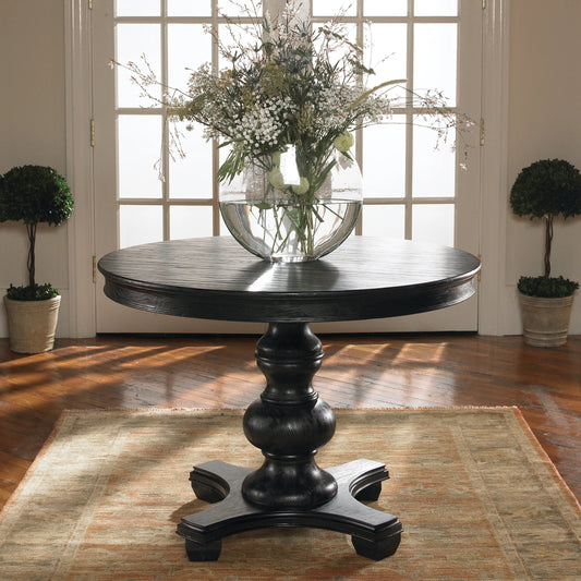 Brynmore Round Table by Uttermost. Made from wood, mdf, pu leather in a cottage & farmhouse style.