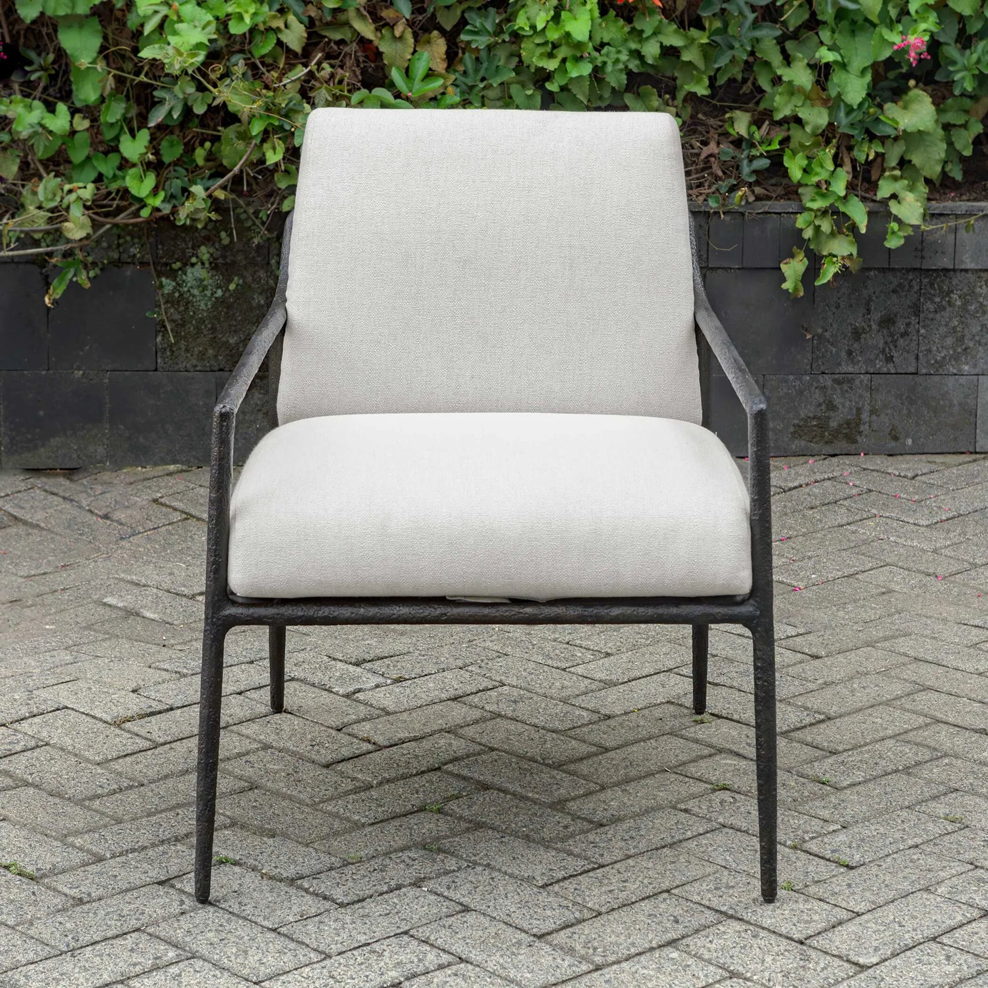 Thayer Outdoor Upholstered Lounge Chair by Uttermost in oyster. Made from metal aluminum, fabric crescent cloud dancercloud dancer in a unique style.