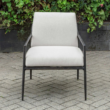 Thayer Outdoor Upholstered Lounge Chair by Uttermost in oyster. Made from metal aluminum, fabric crescent cloud dancercloud dancer in a unique style.