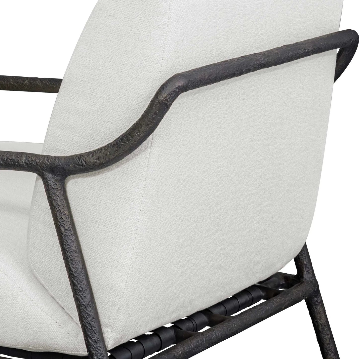 002 SI-2526350 | Closeup | Thayer Outdoor Upholstered Lounge Chair by Uttermost in oyster. Made from metal aluminum, fabric crescent cloud dancercloud dancer in a unique style.