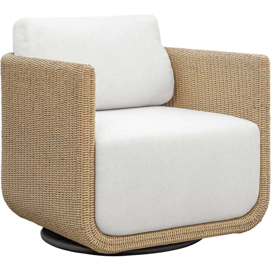 Santorini Outdoor Swivel Lounge Chair by Uttermost in oyster. Made from metal aluminum, wicker k-twisted honey-01 3mm in a unique style.