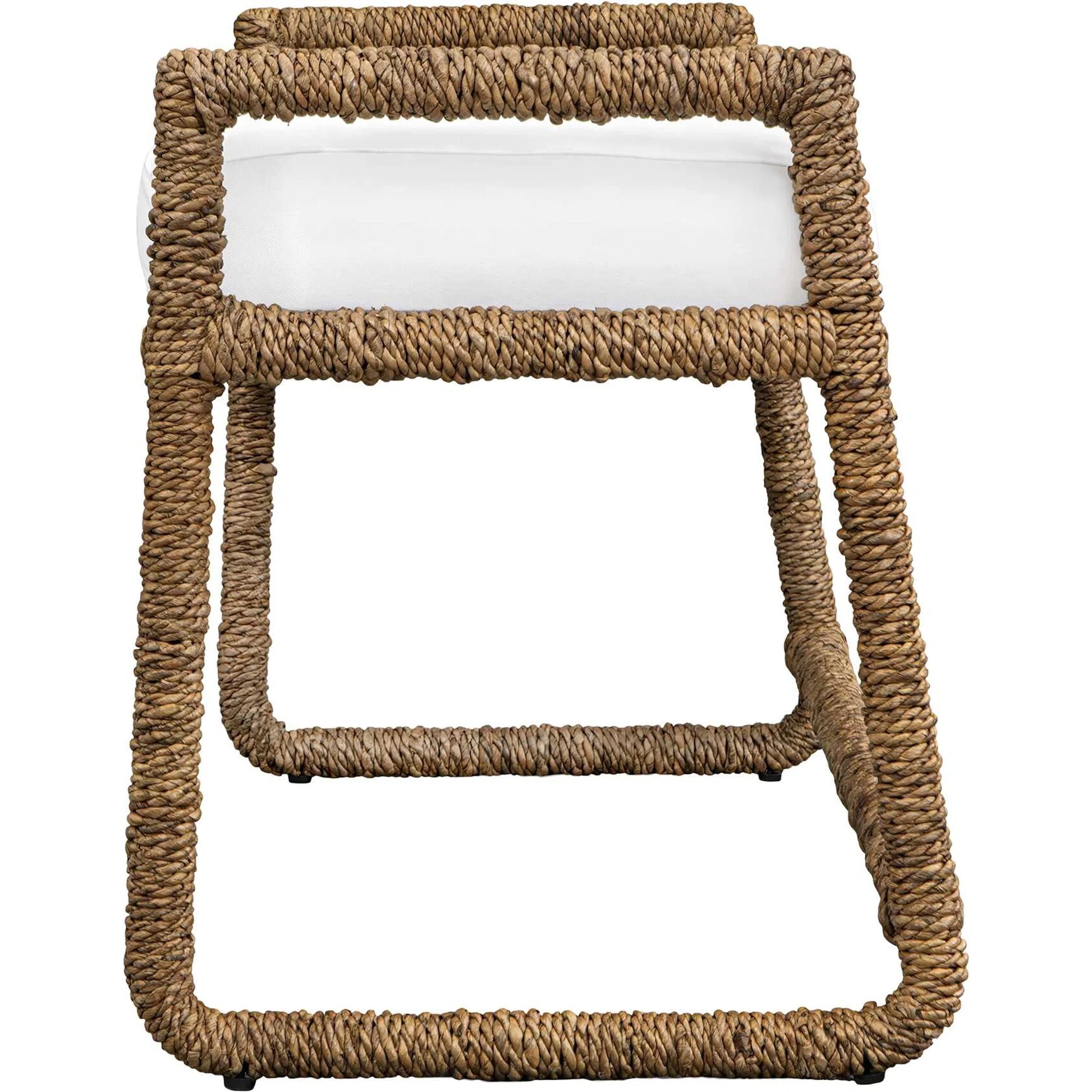 Araiza Fabric Bench by Uttermost in brown, white and iron. Made from banana fiber, metal iron in a unique style.