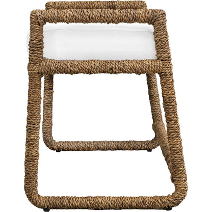 Araiza Fabric Bench by Uttermost in brown, white and iron. Made from banana fiber, metal iron in a unique style.