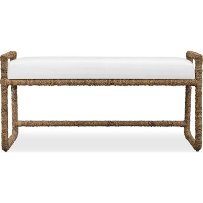 Araiza Fabric Bench by Uttermost in brown, white and iron. Made from banana fiber, metal iron in a unique style.