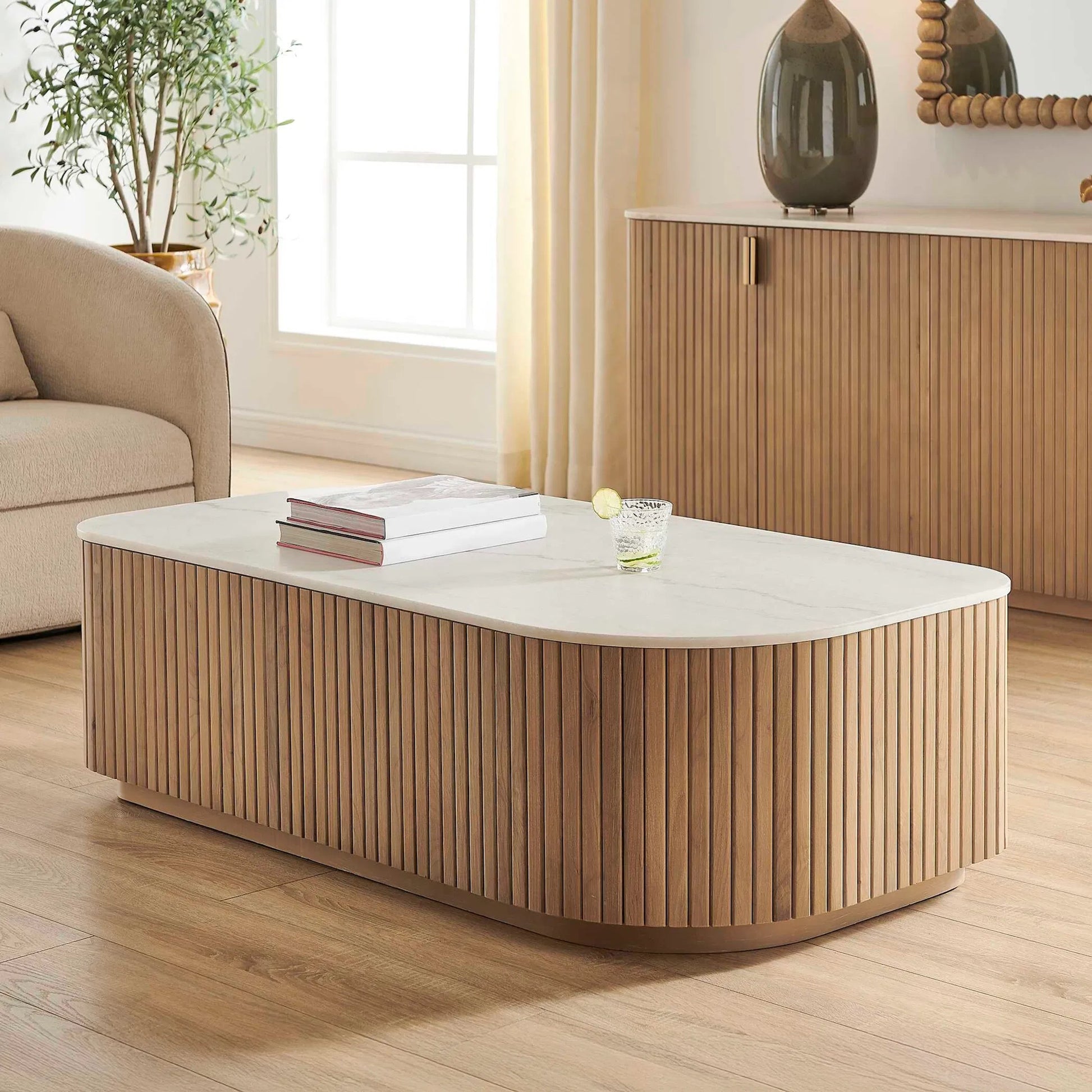 Arik Top Coffee Table by Uttermost in white, woodtone and gray. Made from marble, alder, plywood in a unique style.