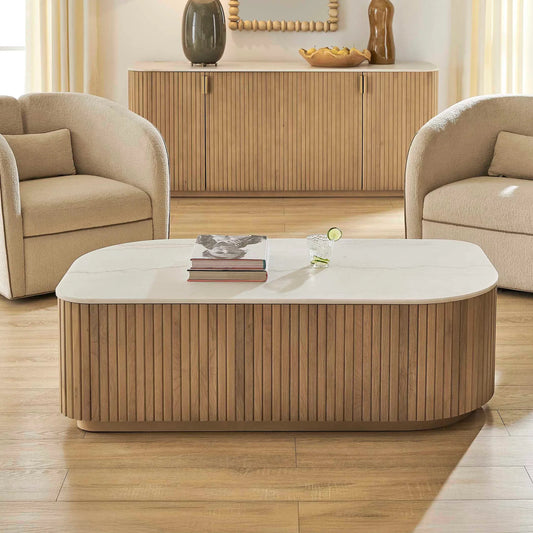 Arik Top Coffee Table by Uttermost in white, woodtone and gray. Made from marble, alder, plywood in a unique style.