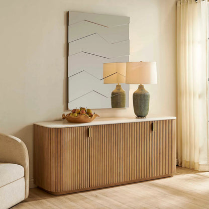 Arik 4 Door Cabinet by Uttermost in woodtone and brass. Made from marble, birch veneer, alder, mdf, plywood, iron in a unique style.