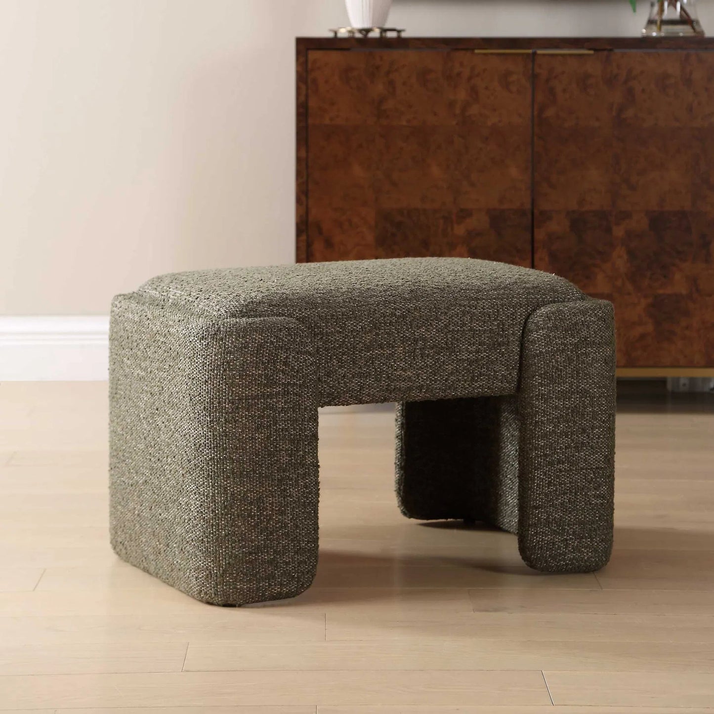 004 SI-2630792 | Unknown | Angus Boucle Bench by Uttermost in green and green. Made from plywood, pine, polyester, foam, iron in a unique style.