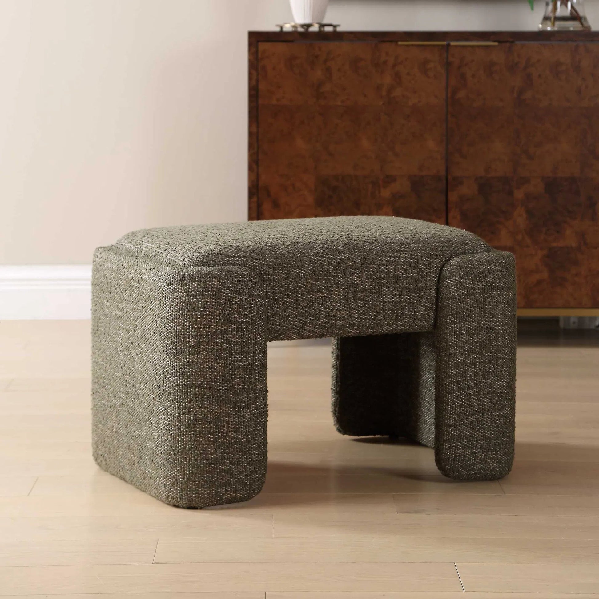 Angus Boucle Bench by Uttermost in green and green. Made from plywood, pine, polyester, foam, iron in a unique style.