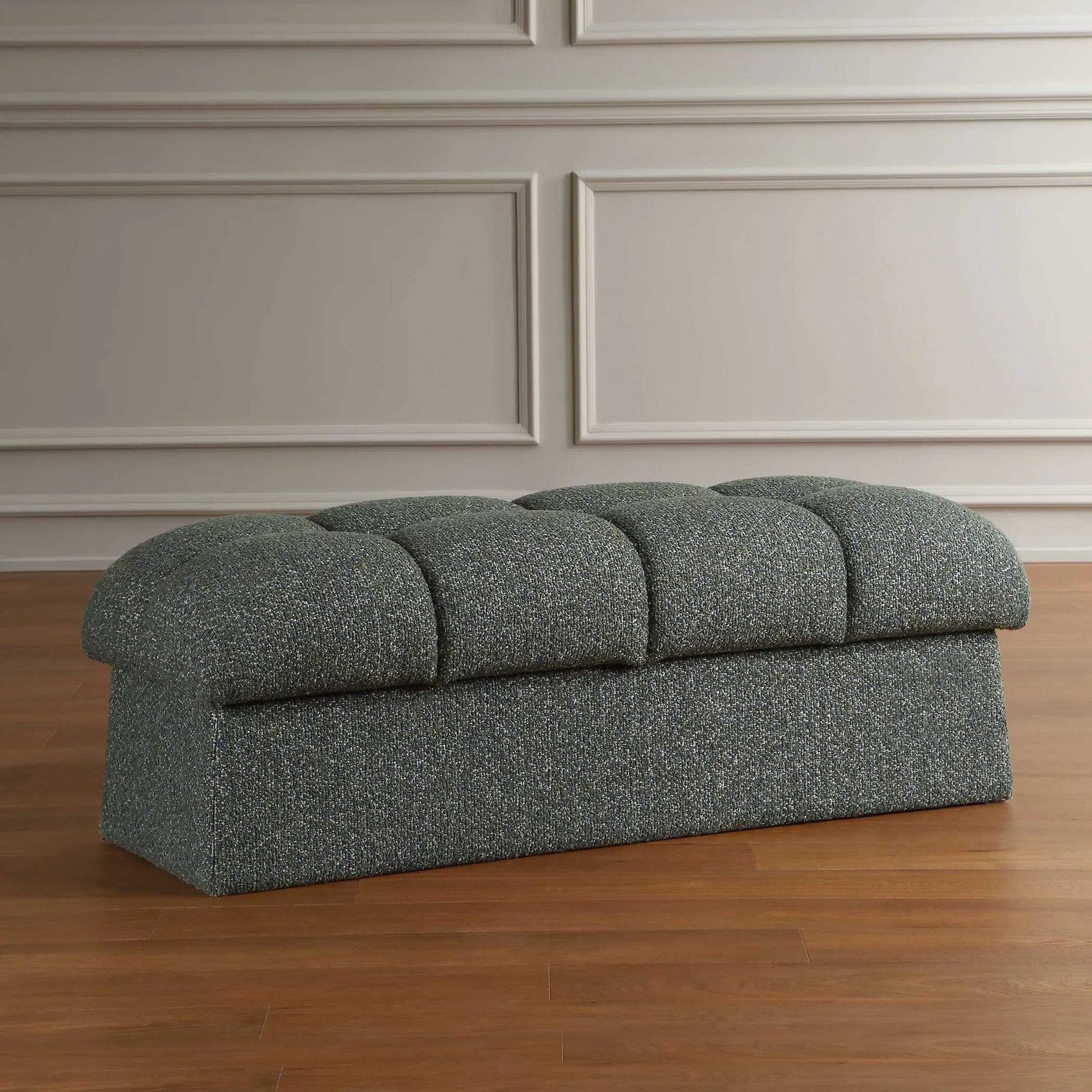 Harlem Moss Lake Bench by Uttermost in green and blue. Made from plywood, hardwood, fabric, foam in a unique style.