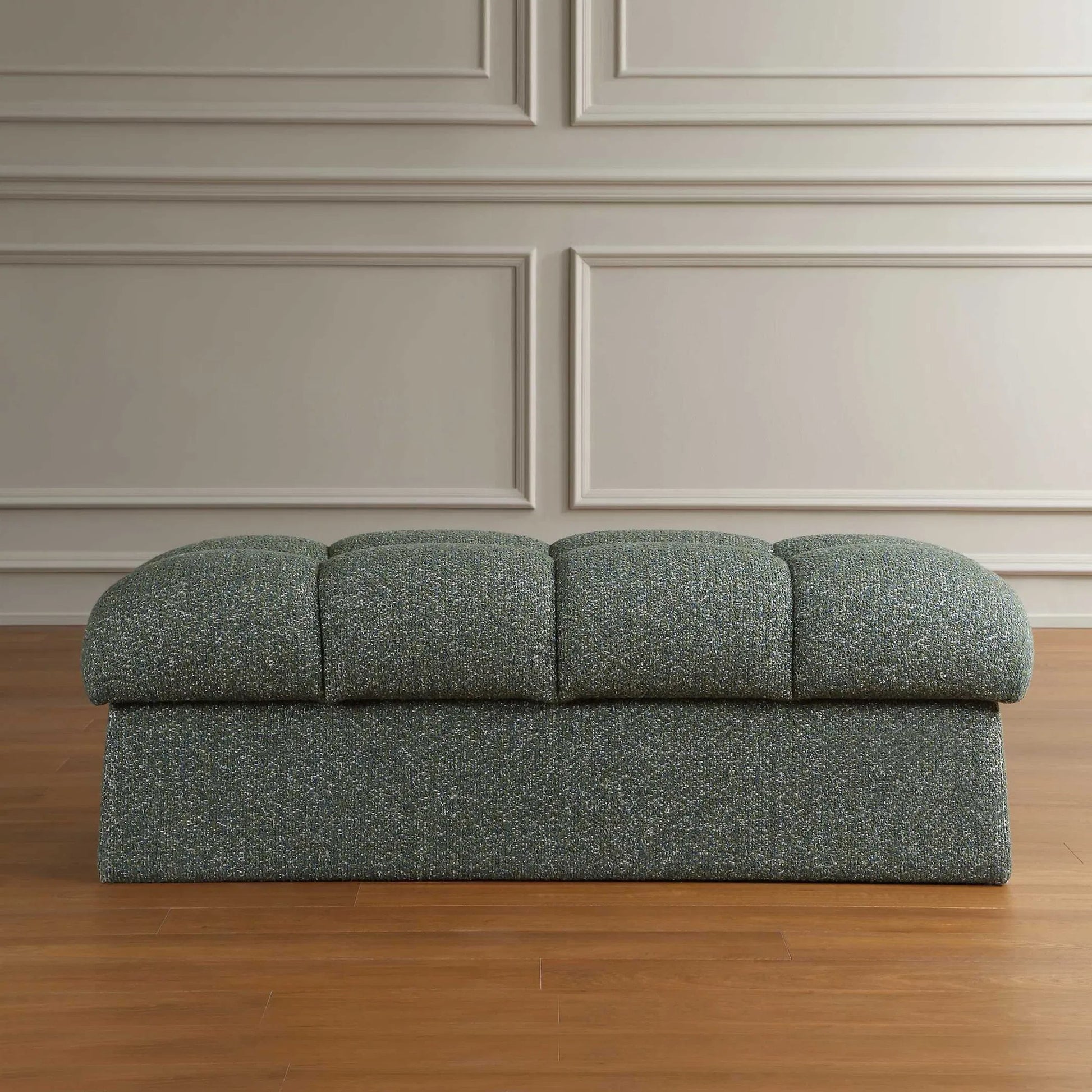 Harlem Moss Lake Bench by Uttermost in green and blue. Made from plywood, hardwood, fabric, foam in a unique style.