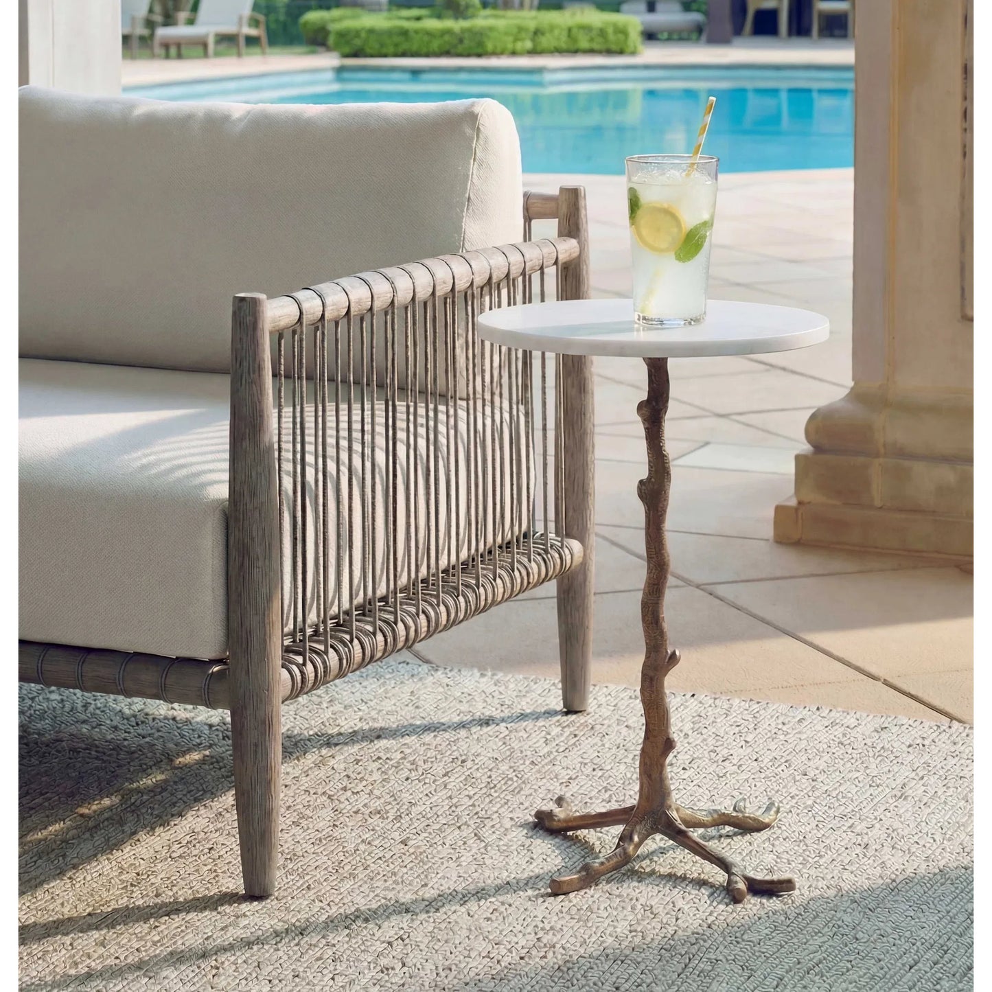 003 SI-2630714 | Lifestyle | Calais Accent Table by Uttermost in brass, white and brass. Made from aluminium, banswada white mable in a unique style.