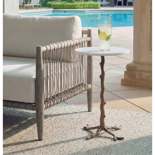 Calais Accent Table by Uttermost in brass, white and brass. Made from aluminium, banswada white mable in a unique style.