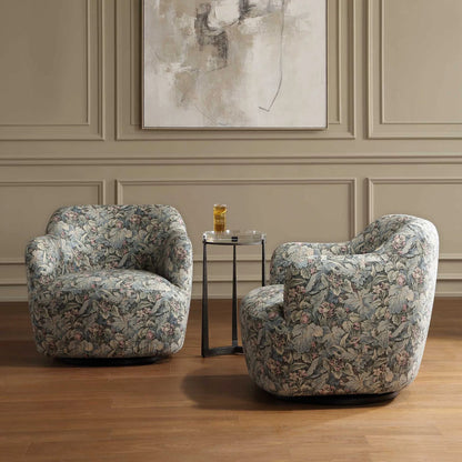 Ansel Tapestry Swivel Chair by Uttermost in green and black. Made from eucalyptus wood, plywood, fabric, foam in a unique style.