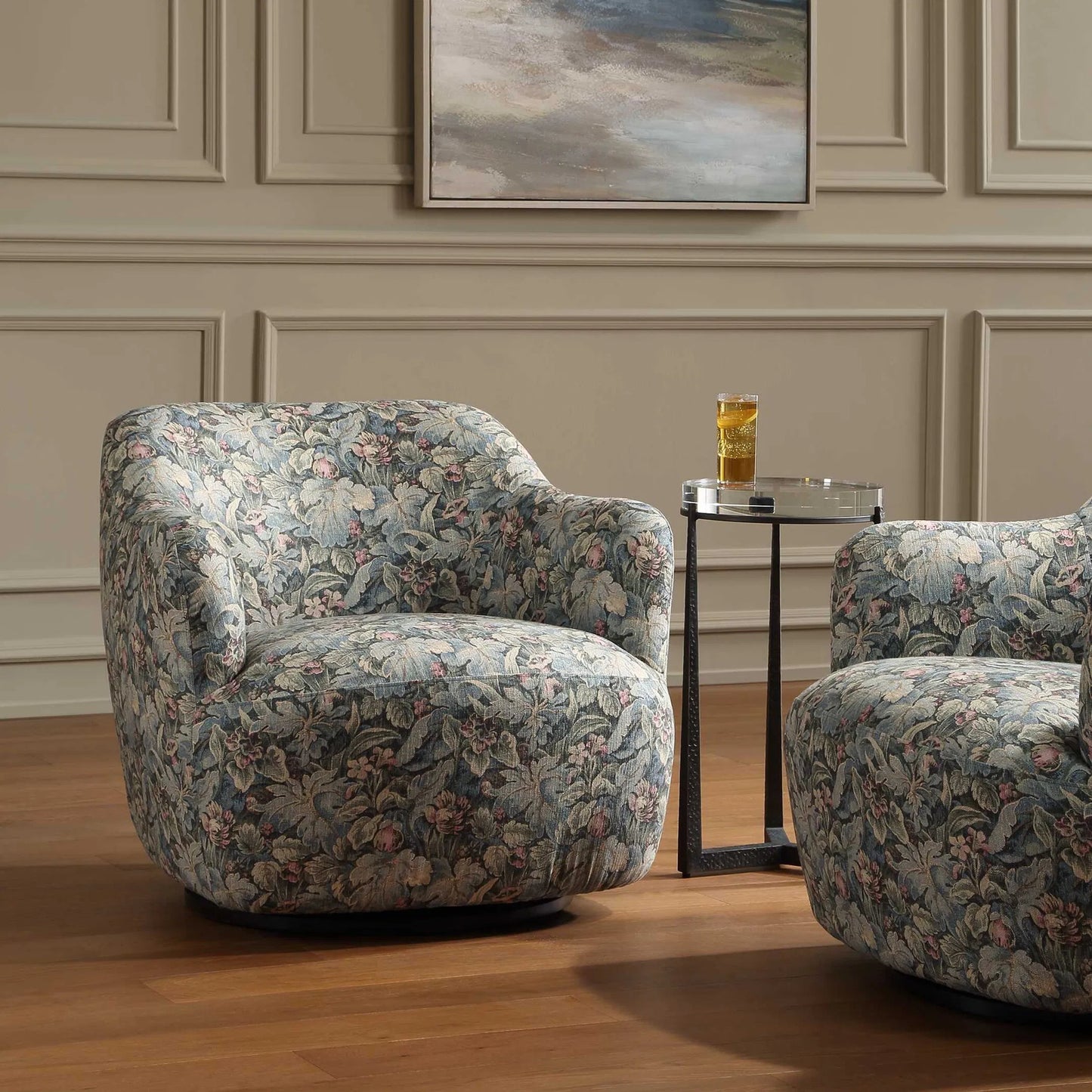 001 SI-2630801 | Additional Silo | Ansel Tapestry Swivel Chair by Uttermost in green and black. Made from eucalyptus wood, plywood, fabric, foam in a unique style.
