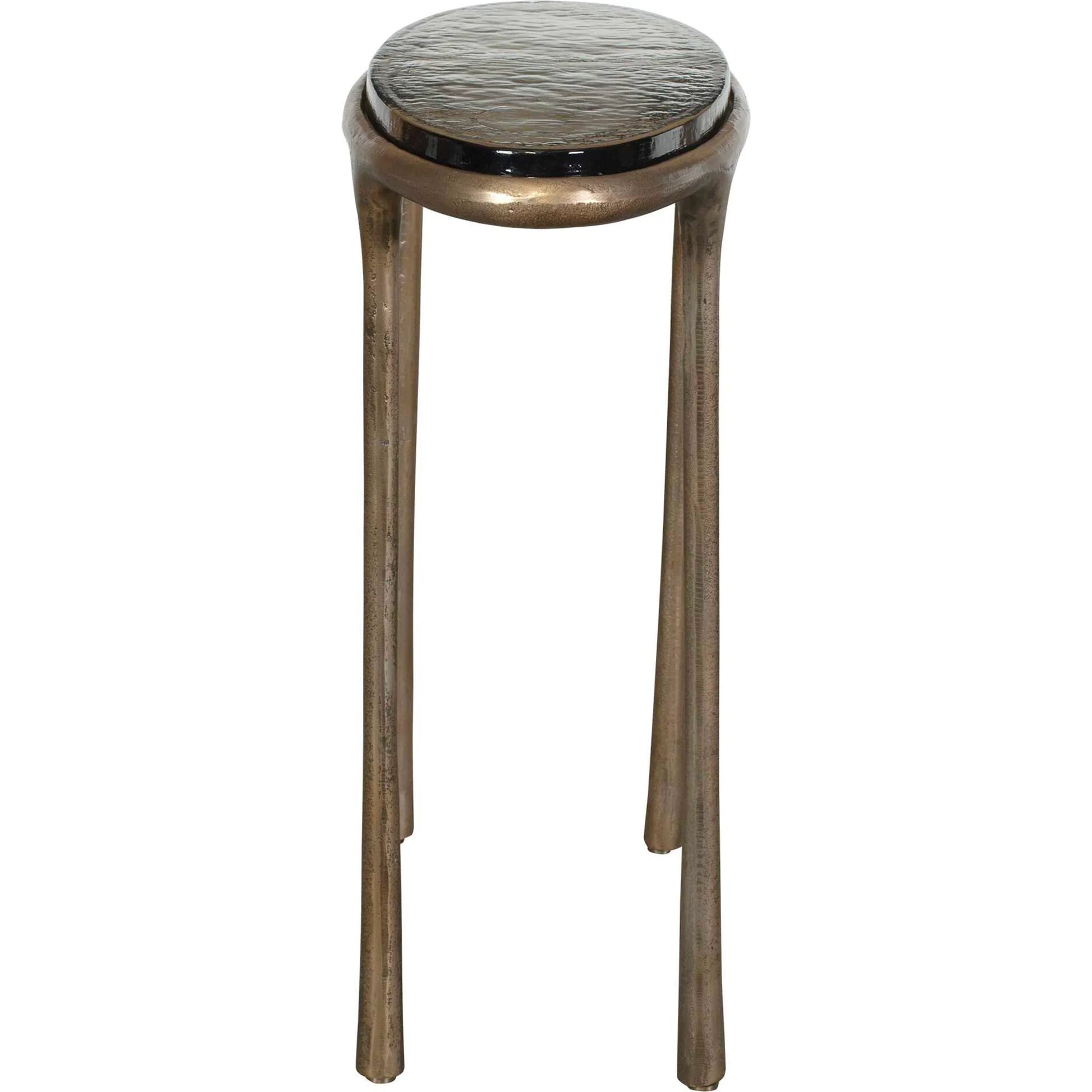 Ata Oval Accent Table by Uttermost in brass and brass. Made from aluminium, cast glass in a unique style.