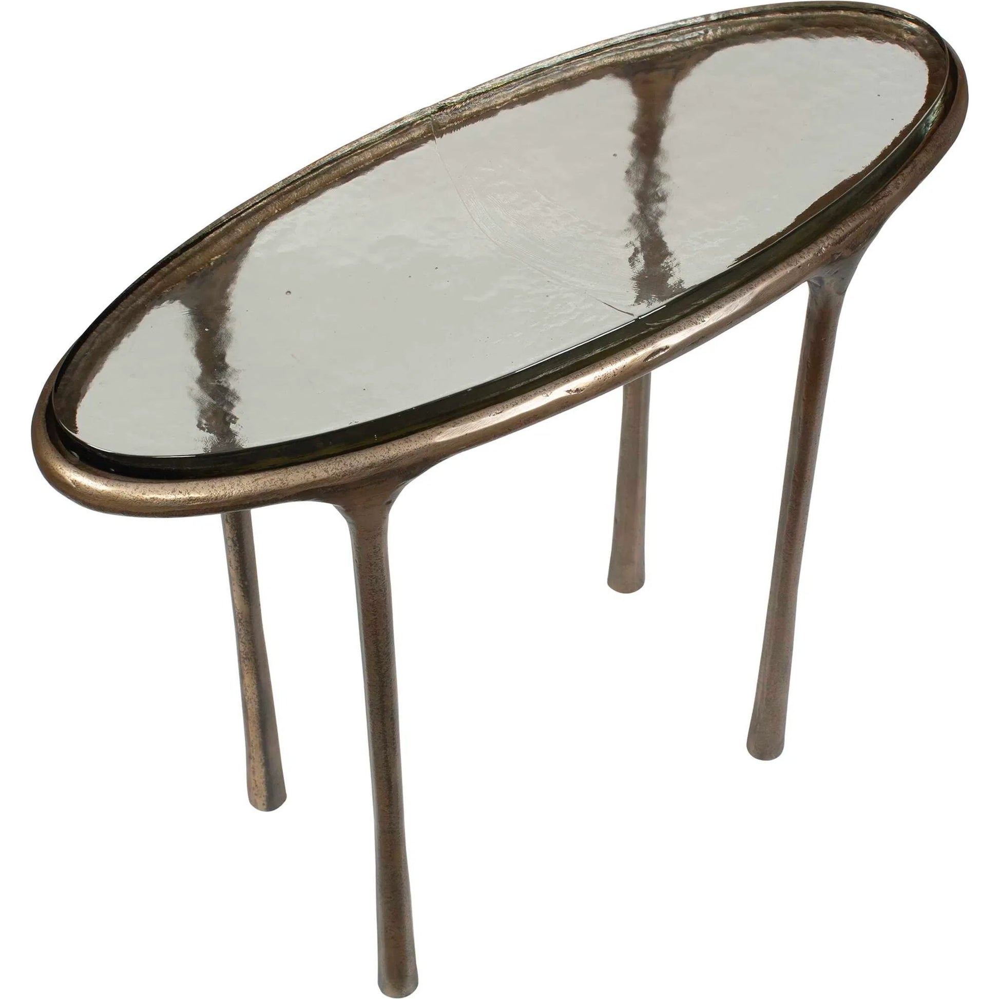 Ata Oval Accent Table by Uttermost in brass and brass. Made from aluminium, cast glass in a unique style.
