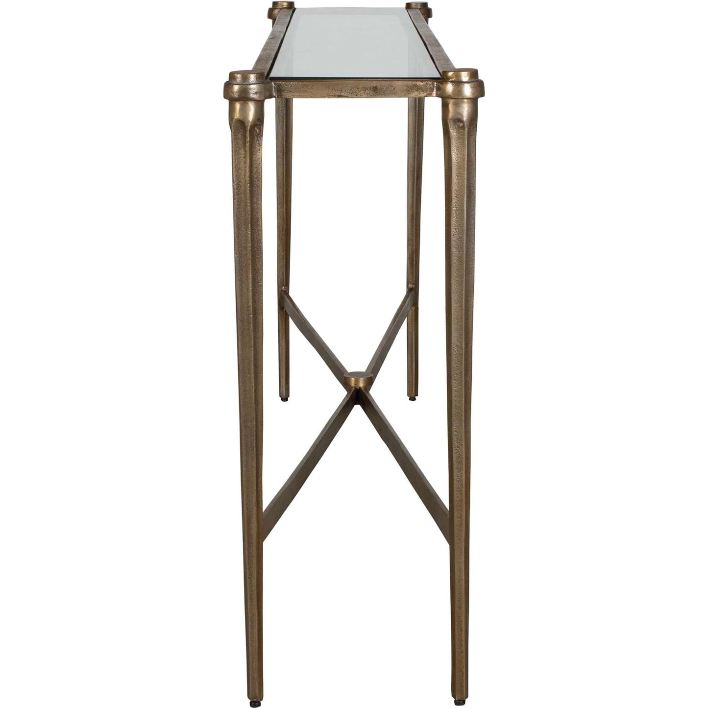 002 SI-2630725 | Closeup | Amara Antique Console Table by Uttermost in brass and brass. Made from aluminium, glass in a unique style.