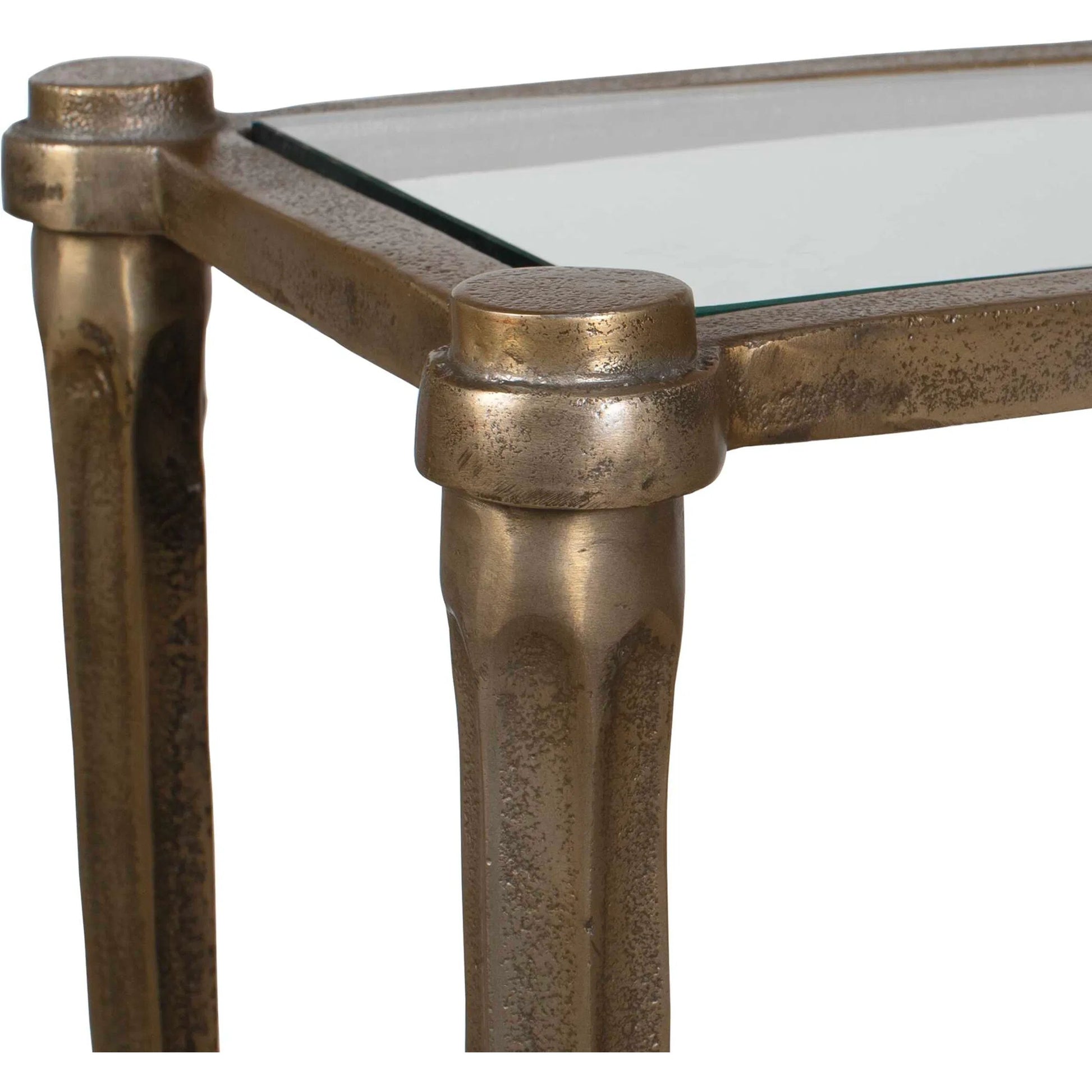 Amara Antique Console Table by Uttermost in brass and brass. Made from aluminium, glass in a unique style.