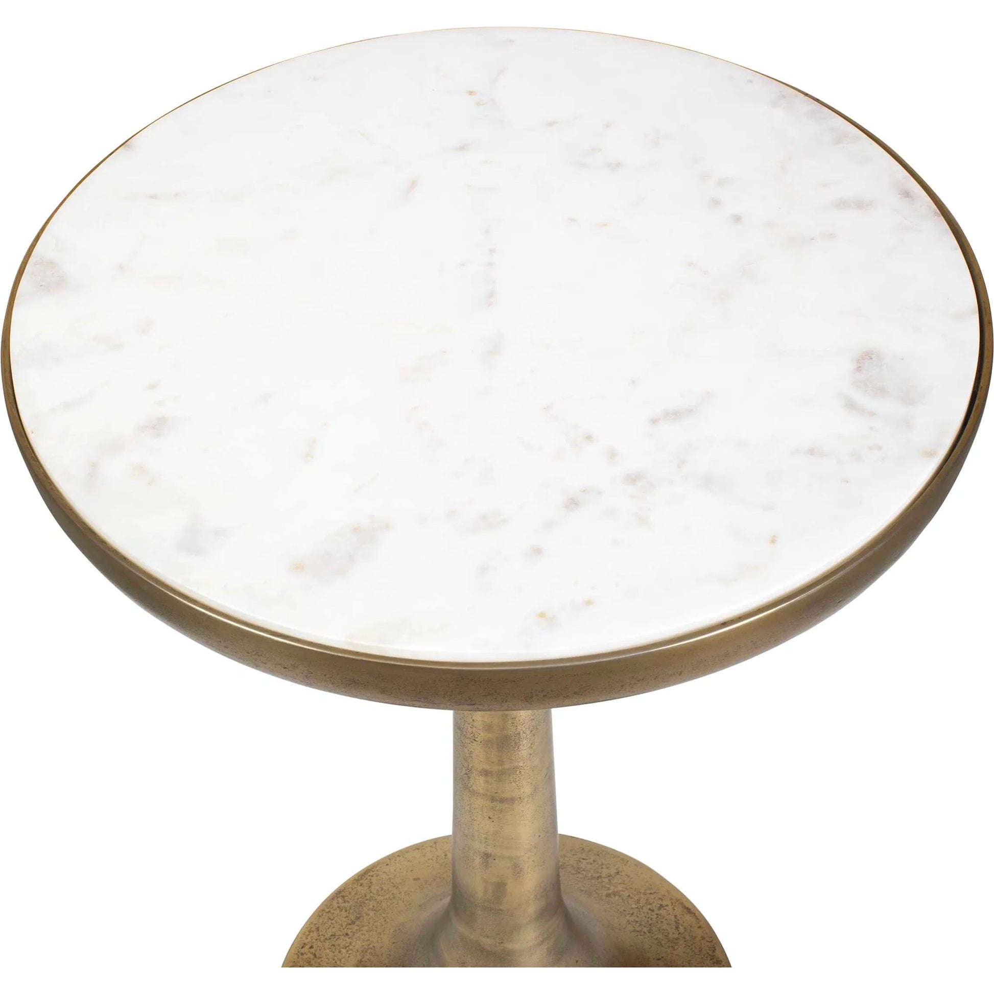 Gianno Round Side Table by Uttermost in brass, white and brass. Made from aluminium, marble, mdf in a unique style.