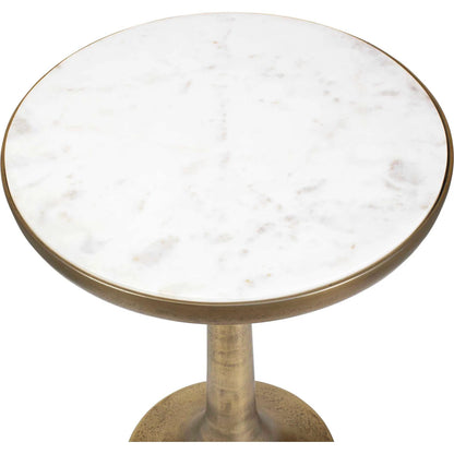 Gianno Round Side Table by Uttermost in brass, white and brass. Made from aluminium, marble, mdf in a unique style.