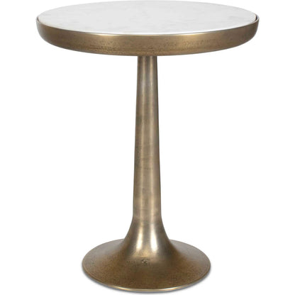 Gianno Round Side Table by Uttermost in brass, white and brass. Made from aluminium, marble, mdf in a unique style.