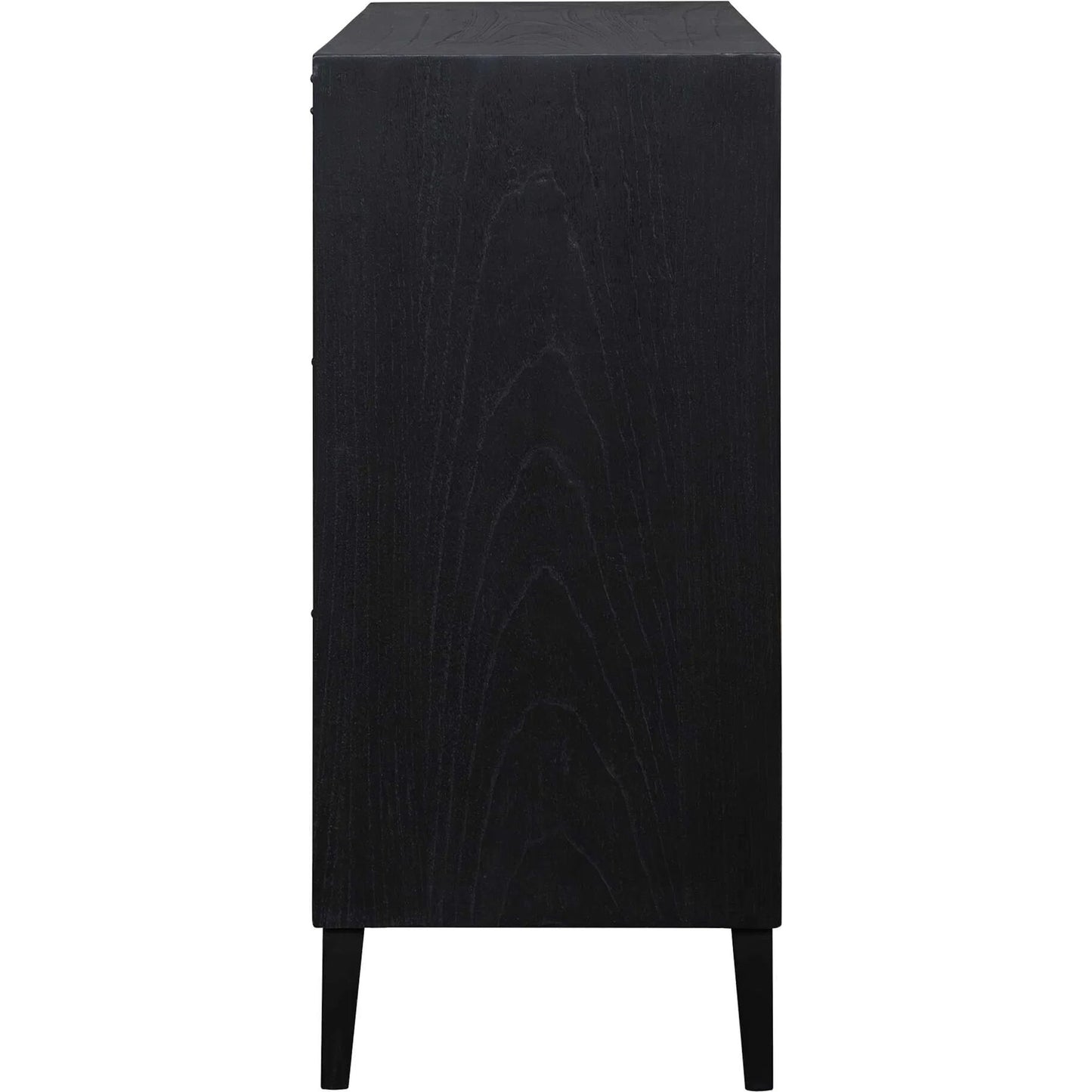 002 SI-2630746 | Closeup | Andrei Root 2 Door Cabinet by Uttermost in black, woodtone and teak. Made from mdf mindi veneer, teak root wood in a unique style.