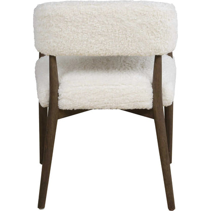 Austell Shearling Dining Chair by Uttermost in brown, white and dark. Made from rubber wood, plywood, foam, fabric in a unique style.
