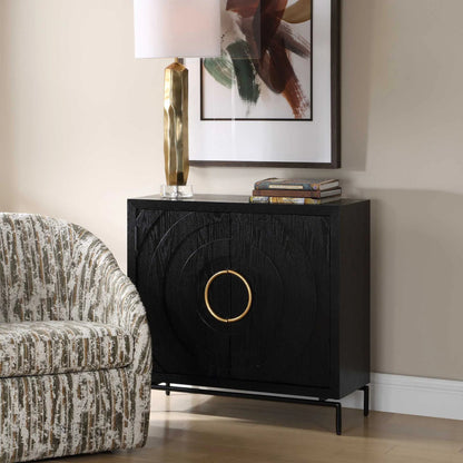 Briseis 2 Door Cabinet by Uttermost in black, brass, gold and gold. Made from fir, mdf, iron, red oak veneer in a unique style.