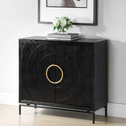 Briseis 2 Door Cabinet by Uttermost in black, brass, gold and gold. Made from fir, mdf, iron, red oak veneer in a unique style.