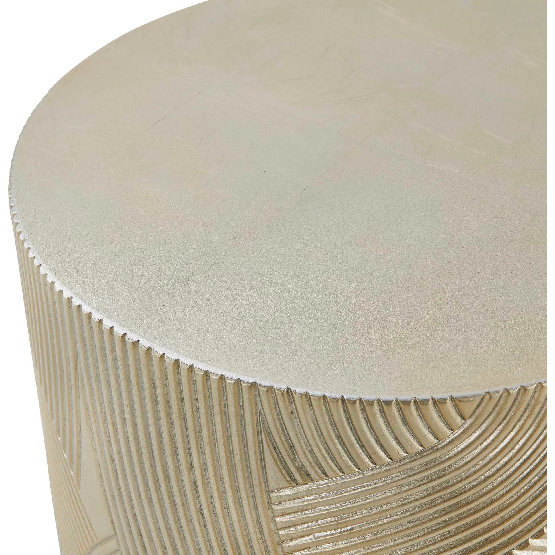 Cassandra Drum Accent Table by Uttermost in gold and gold leaf. Made from resin, plywood, alder solid in a unique style.