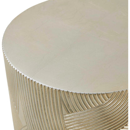 Cassandra Drum Accent Table by Uttermost in gold and gold leaf. Made from resin, plywood, alder solid in a unique style.