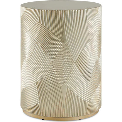 Cassandra Drum Accent Table by Uttermost in gold and gold leaf. Made from resin, plywood, alder solid in a unique style.
