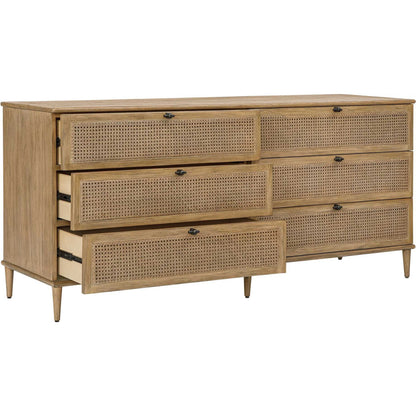 Coast 6 Drawer Rattan Chest by Uttermost in woodtone and dark. Made from mindi wood, mdf mindi veneer, rattan in a unique style.