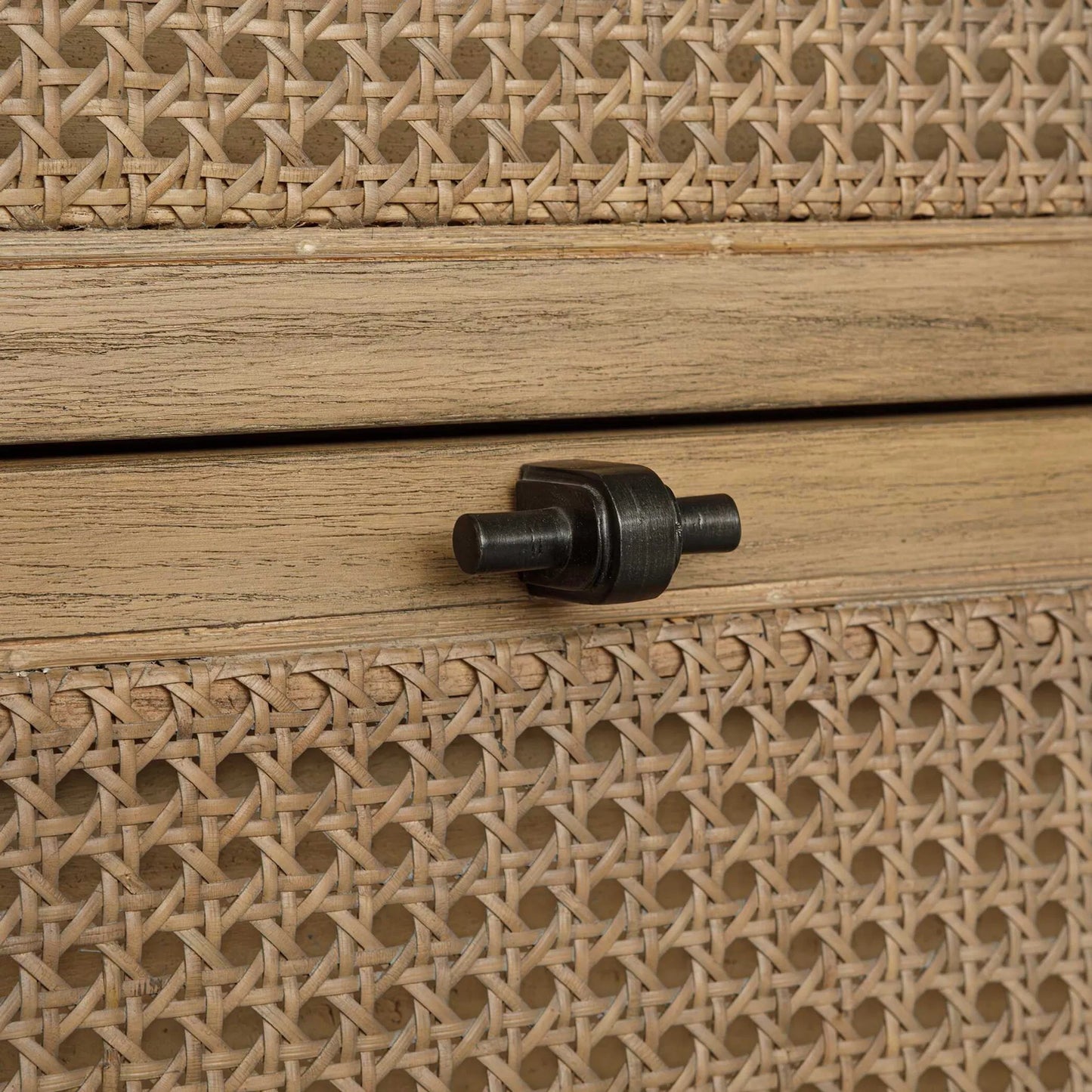 006 SI-2630761 | Unknown | Coast 6 Drawer Rattan Chest by Uttermost in woodtone and dark. Made from mindi wood, mdf mindi veneer, rattan in a unique style.