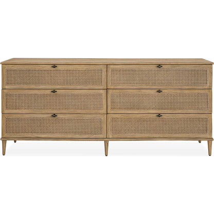 Coast 6 Drawer Rattan Chest by Uttermost in woodtone and dark. Made from mindi wood, mdf mindi veneer, rattan in a unique style.