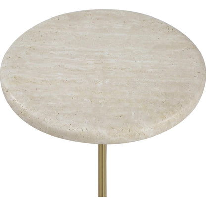 Adames Travertine Drink Table by Uttermost in brass, white and brass. Made from travertine, metal in a unique style.