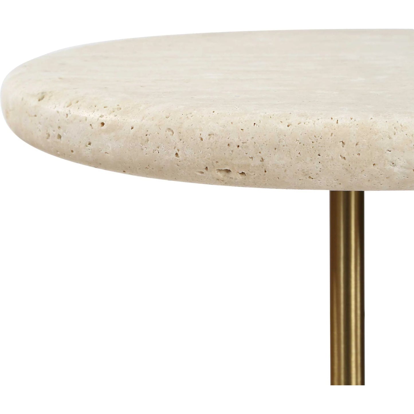 002 SI-2630754 | Closeup | Adames Travertine Drink Table by Uttermost in brass, white and brass. Made from travertine, metal in a unique style.