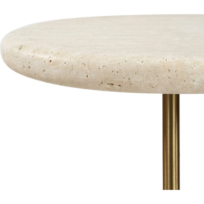 Adames Travertine Drink Table by Uttermost in brass, white and brass. Made from travertine, metal in a unique style.