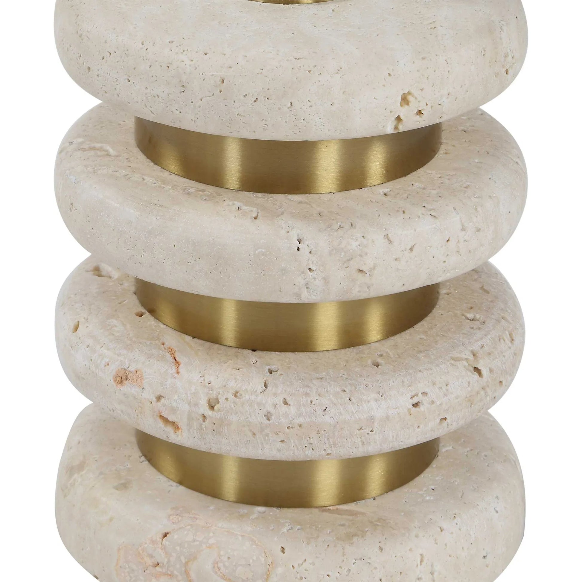 Adames Travertine Drink Table by Uttermost in brass, white and brass. Made from travertine, metal in a unique style.