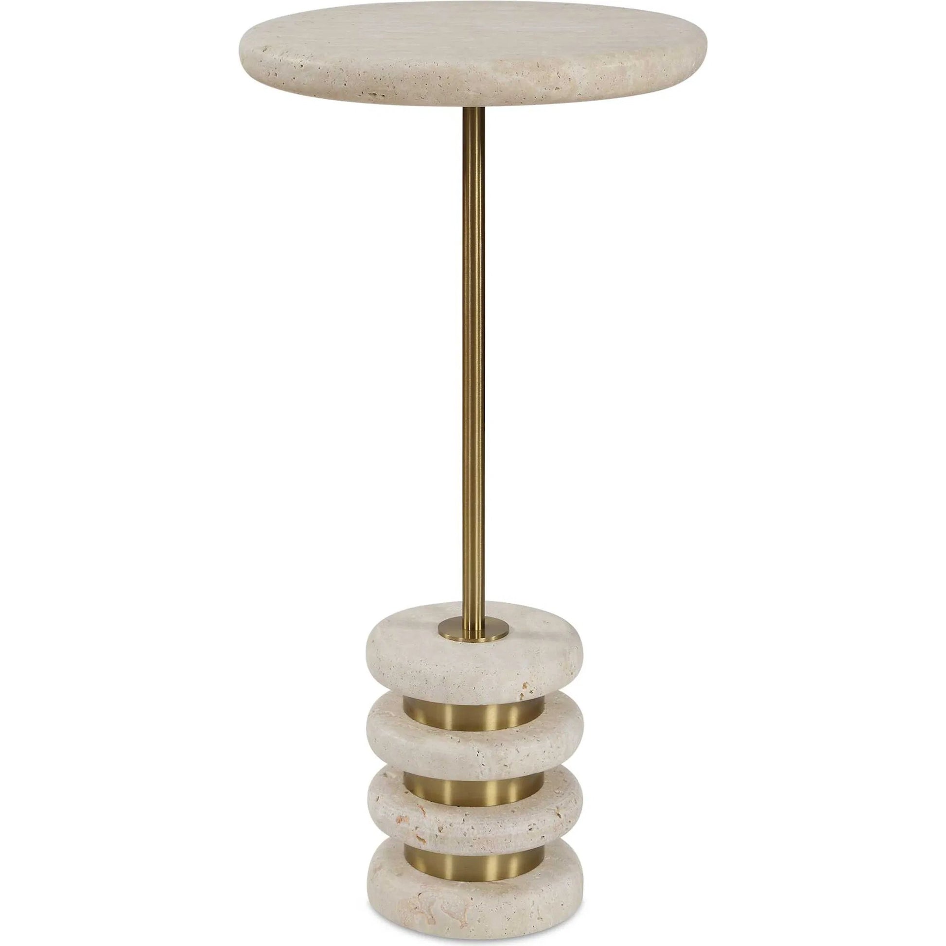 Adames Travertine Drink Table by Uttermost in brass, white and brass. Made from travertine, metal in a unique style.
