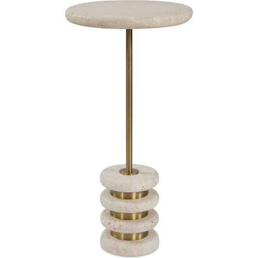 Adames Travertine Drink Table by Uttermost in brass, white and brass. Made from travertine, metal in a unique style.