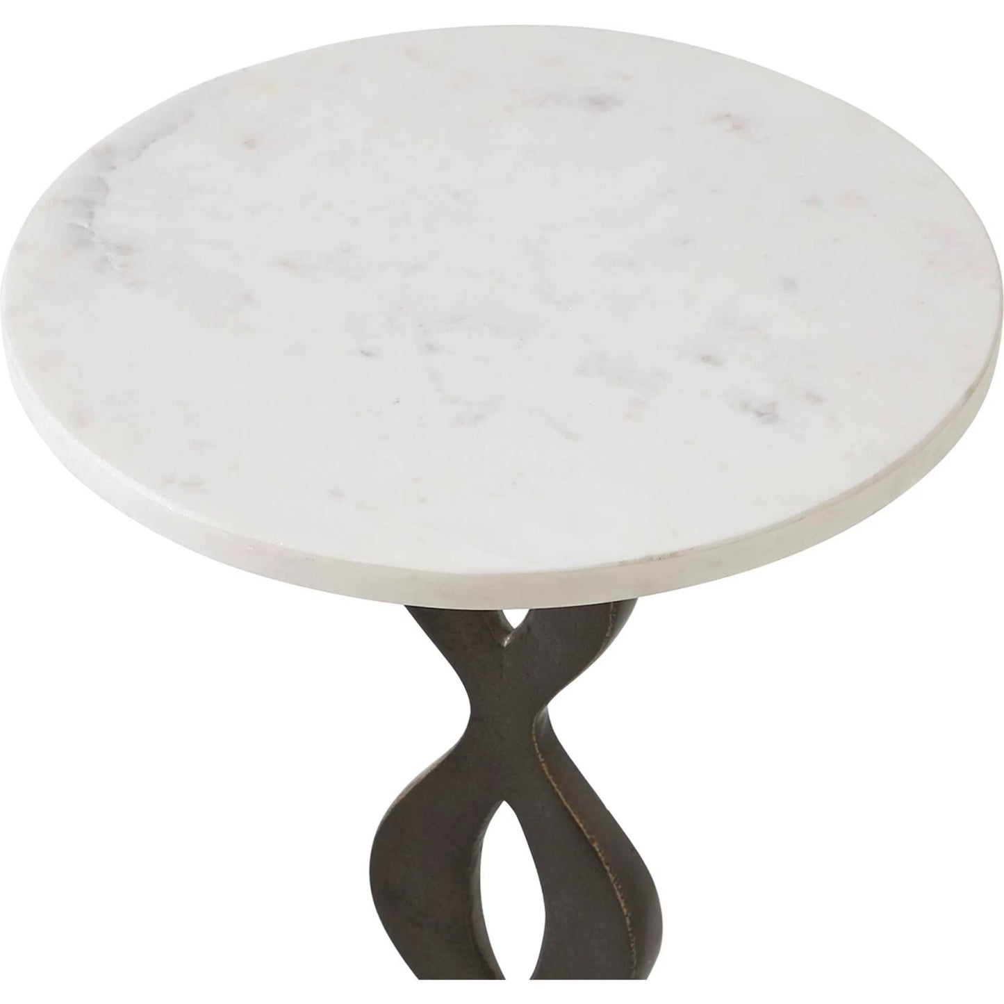 003 SI-2630760 | Closeup | Ila Round Drink Table by Uttermost in bronze, white and dark. Made from marble, iron in a unique style.