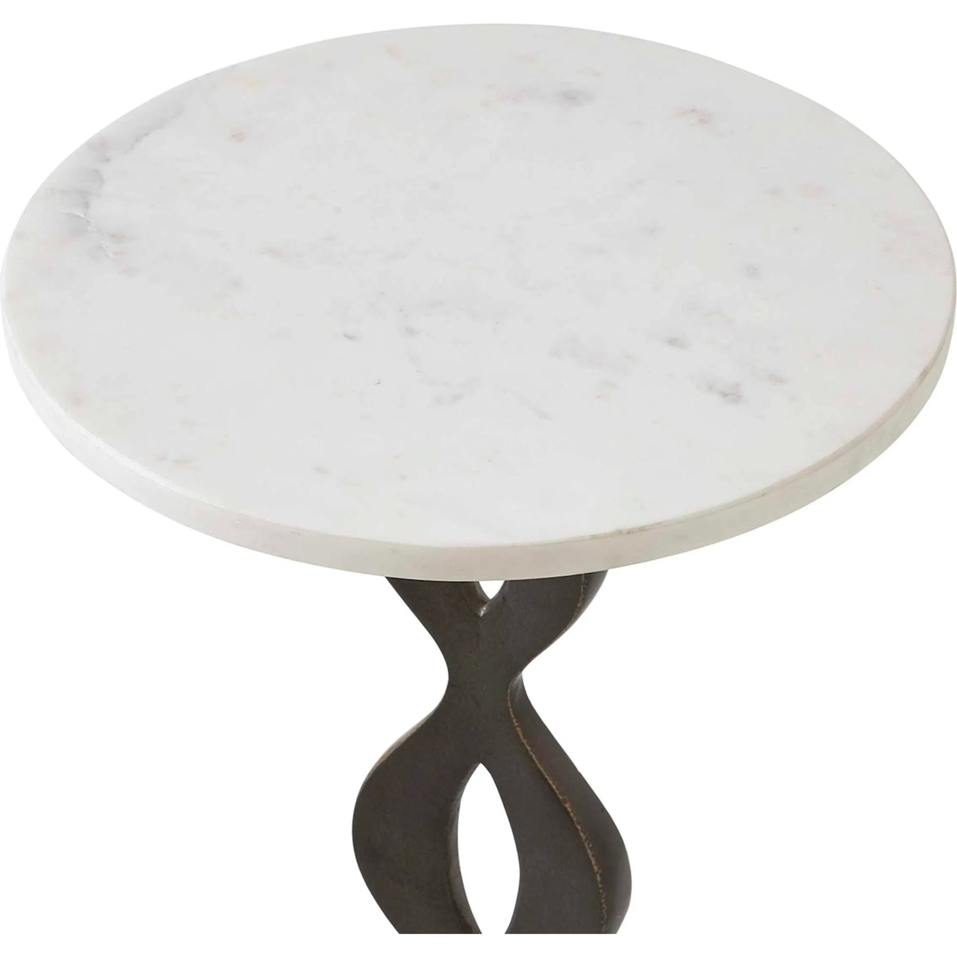Ila Round Drink Table by Uttermost in bronze, white and dark. Made from marble, iron in a unique style.