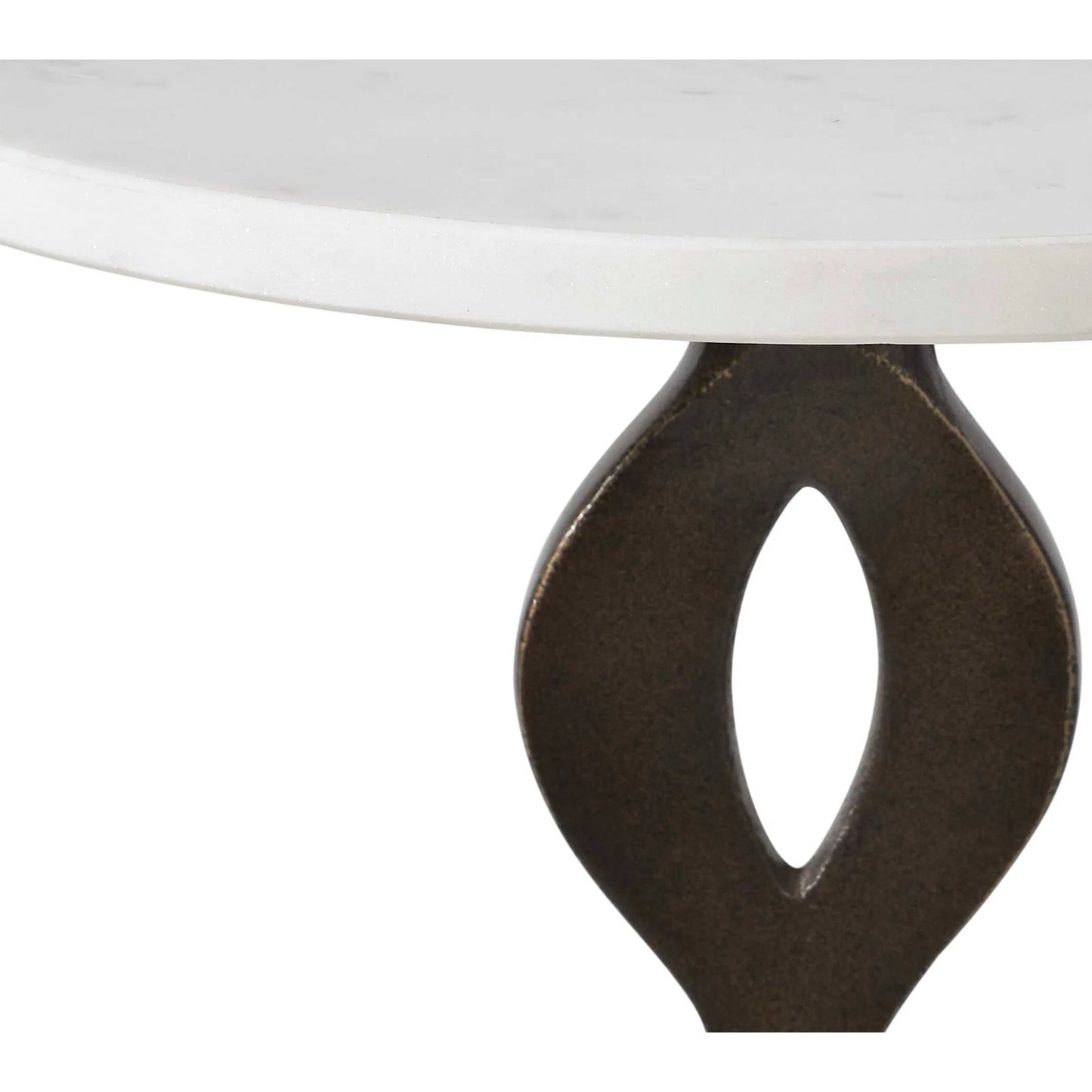 001 SI-2630760 | Closeup | Ila Round Drink Table by Uttermost in bronze, white and dark. Made from marble, iron in a unique style.
