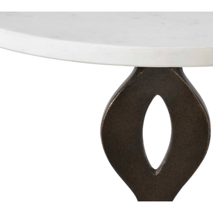 Ila Round Drink Table by Uttermost in bronze, white and dark. Made from marble, iron in a unique style.
