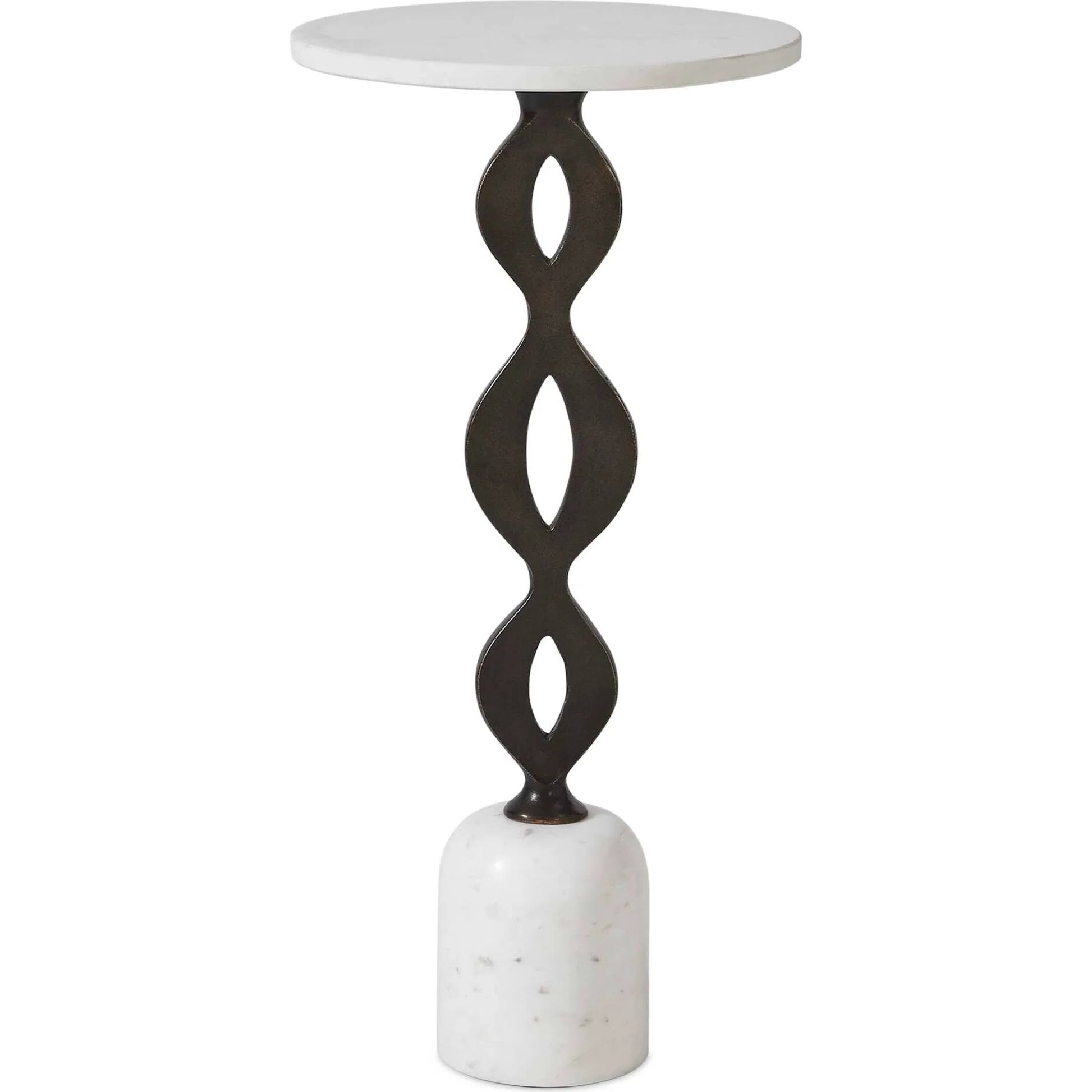 Ila Round Drink Table by Uttermost in bronze, white and dark. Made from marble, iron in a unique style.